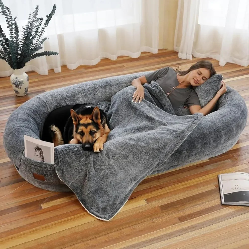 Luxury Giant Human Dog Bed With Matching Blanket Pillow