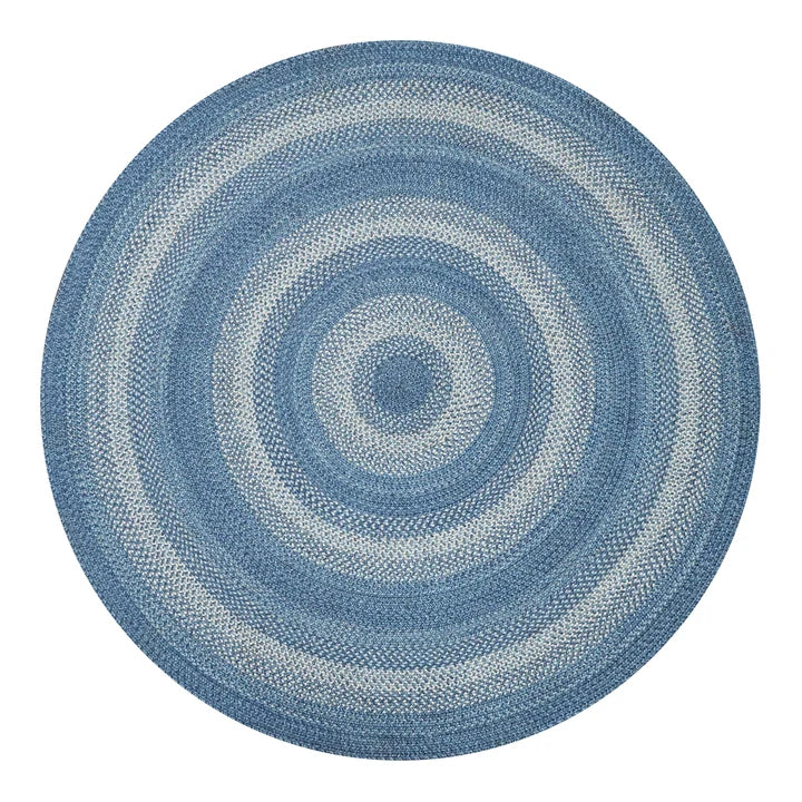 Round 6' Denim Blue Braided Jute Rug