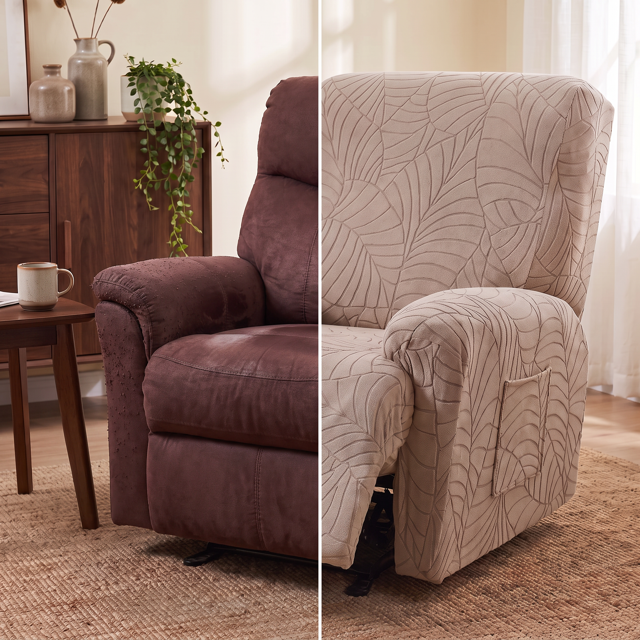 Leaf Jacquard Stretch Recliner Chair Cover