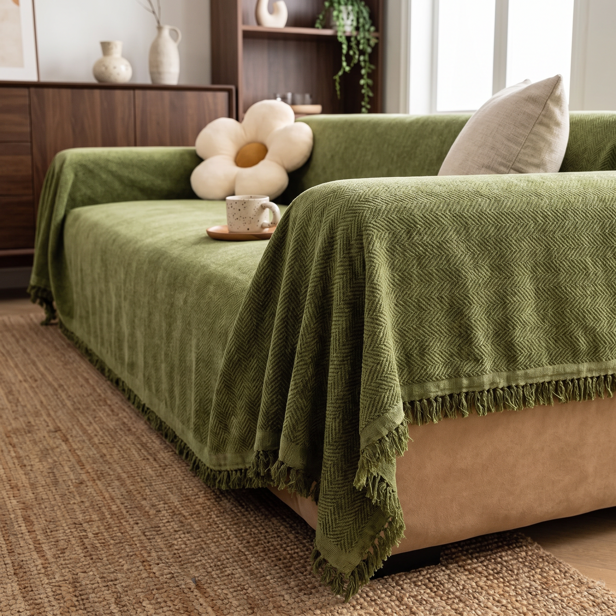 Chenille Herringbone Draped Sofa Cover