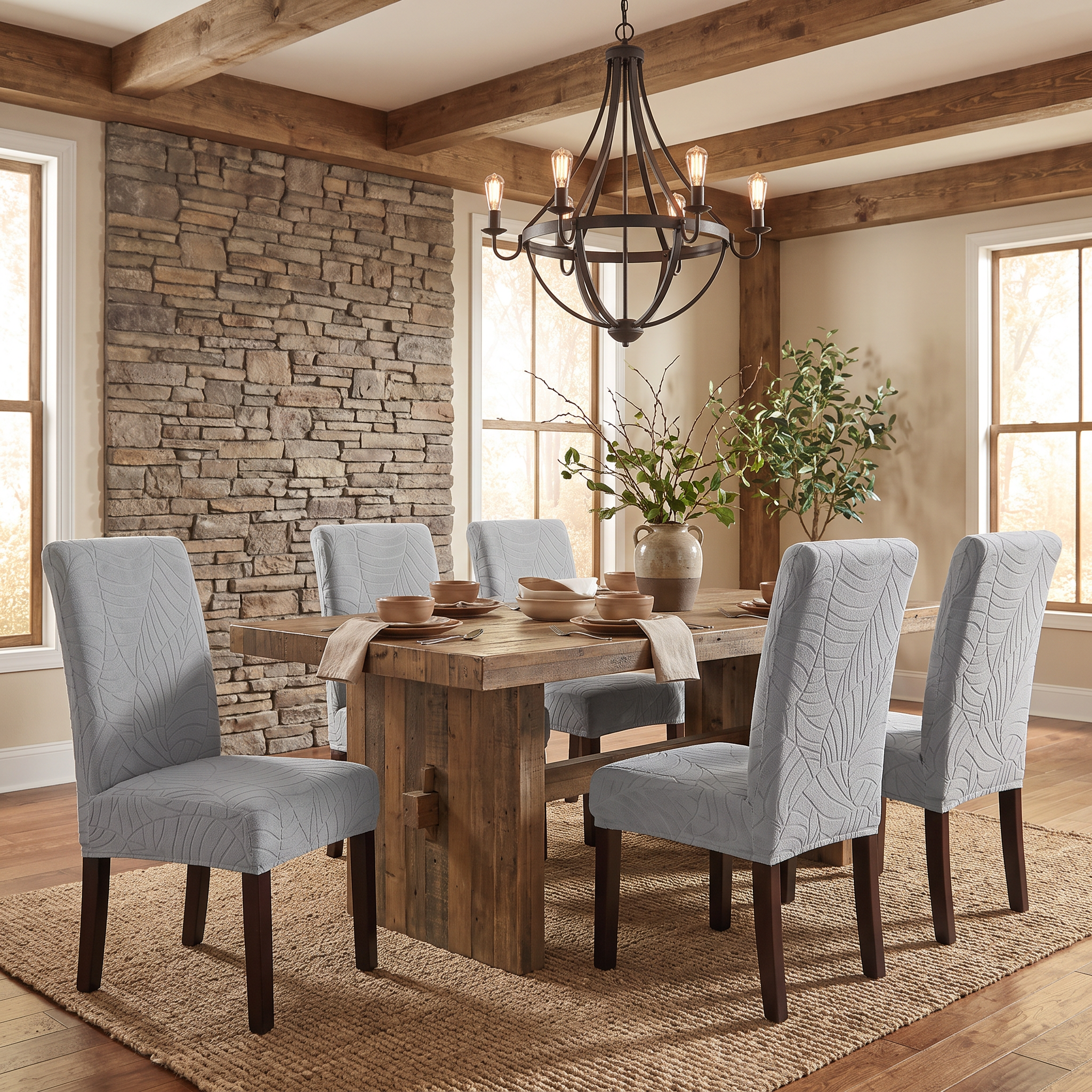 Waterproof Leaf Jacquard Dining Chair Covers