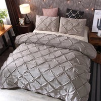 Gray Diamond Pintuck Duvet Cover 3 Piece Bed Set