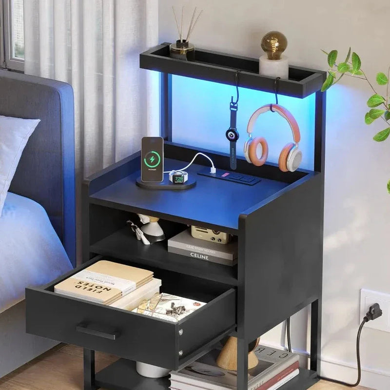 Modern LED Nightstand With Open Storage