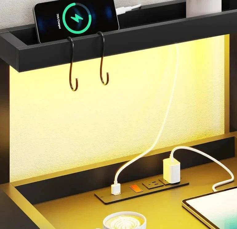 Modern LED Nightstand With Open Storage