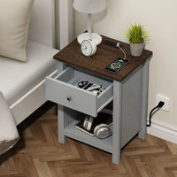 Rustic Single Drawer Nightstand With Built In Charging Station