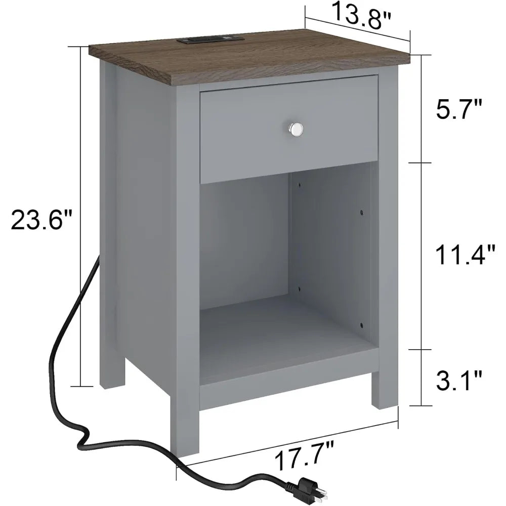 Rustic Single Drawer Nightstand With Built In Charging Station