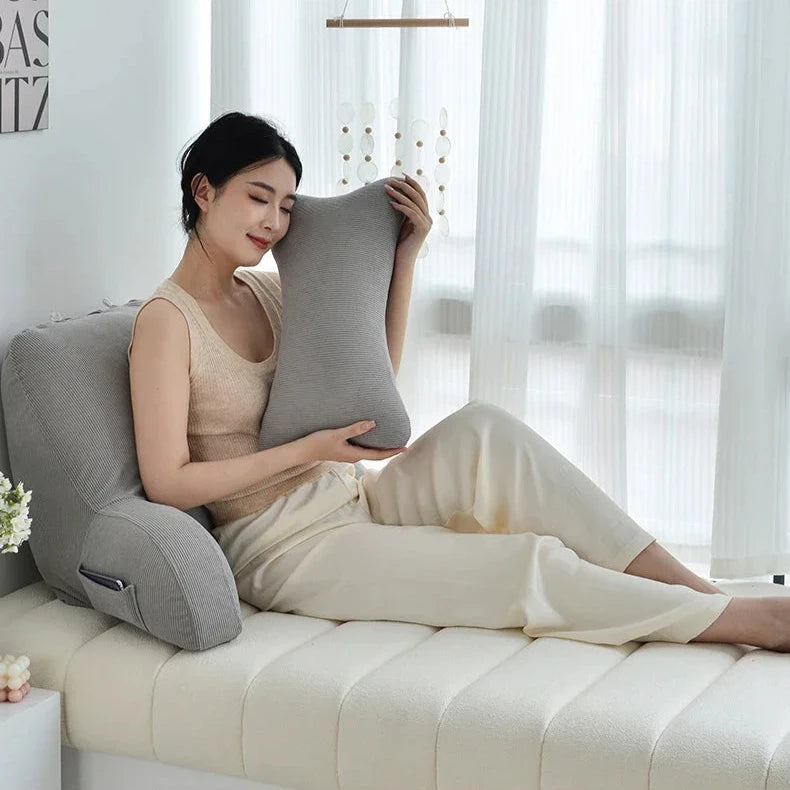 Luxury Corduroy Backrest Pillow With Arms & Removable Headrest