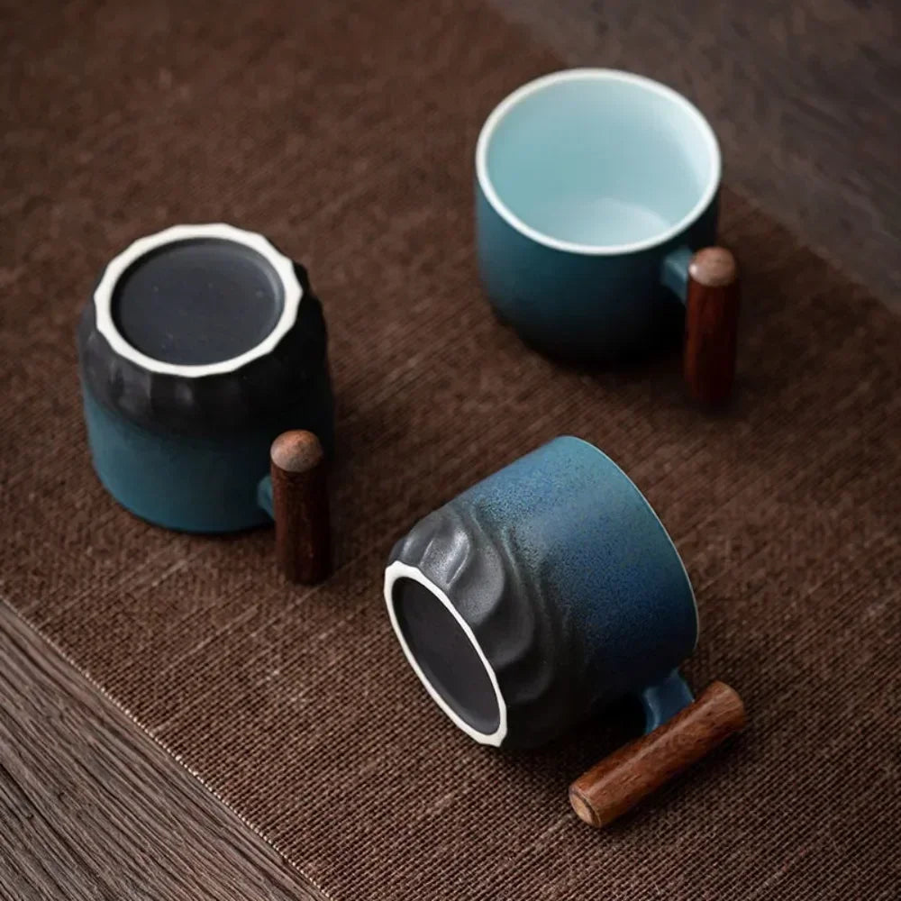 Vintage Espresso Cups With Wooden Handle