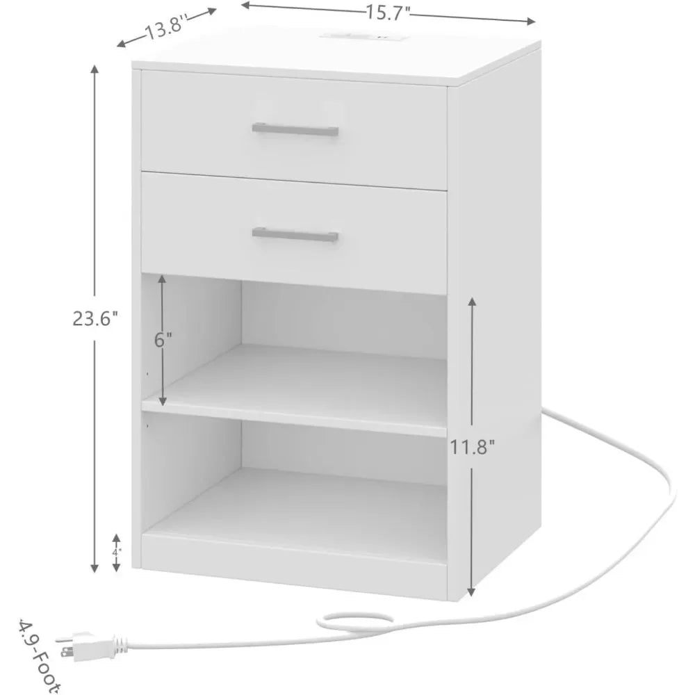 2 Drawer Modern Nighstand With Built In Charging Station