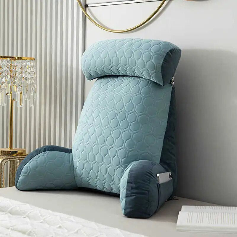 Quilted Backrest Pillow With Arms & Adjustable Headrest