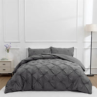 Gray Diamond Pintuck Duvet Cover 3 Piece Bed Set