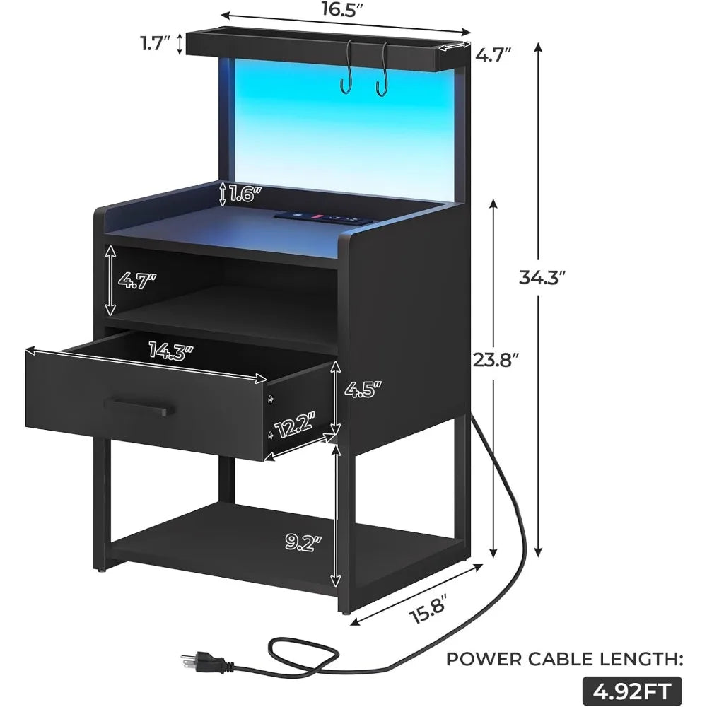 Modern LED Nightstand With Open Storage