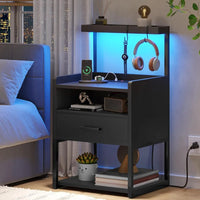 Modern LED Nightstand With Open Storage