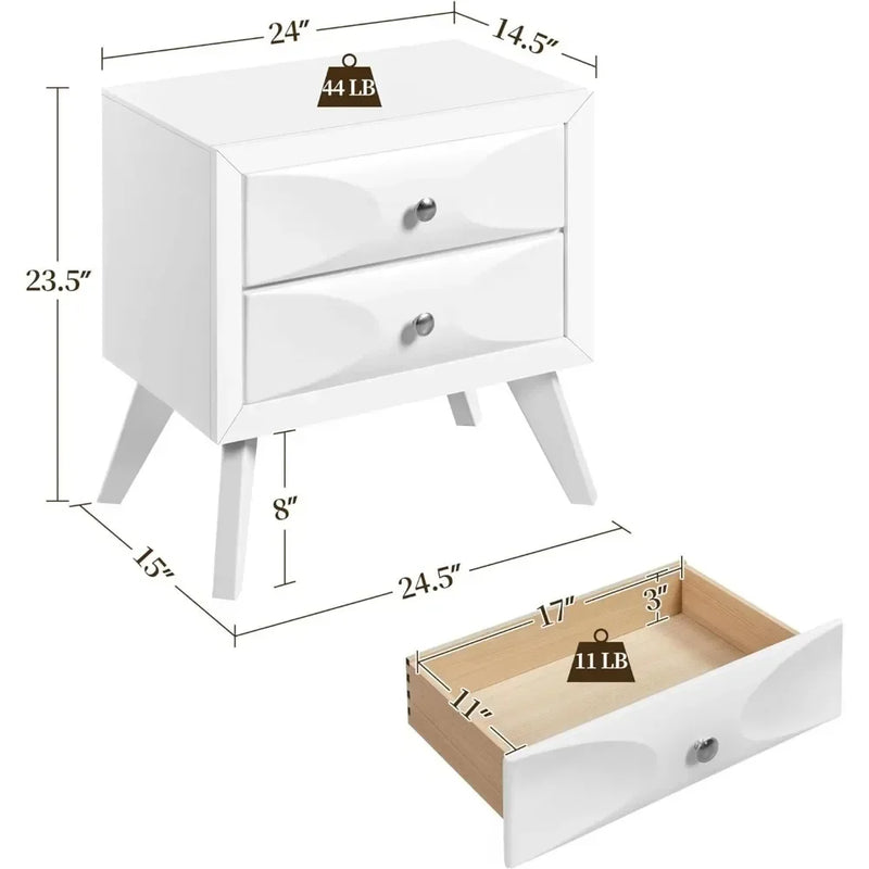 Easy Assembly Gloss Finished 2 Drawer Nightstand