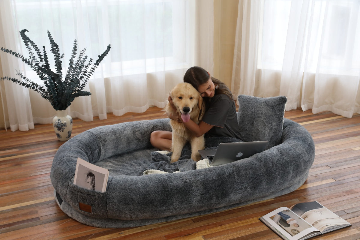 Luxury Giant Human Dog Bed With Matching Blanket & Pillow