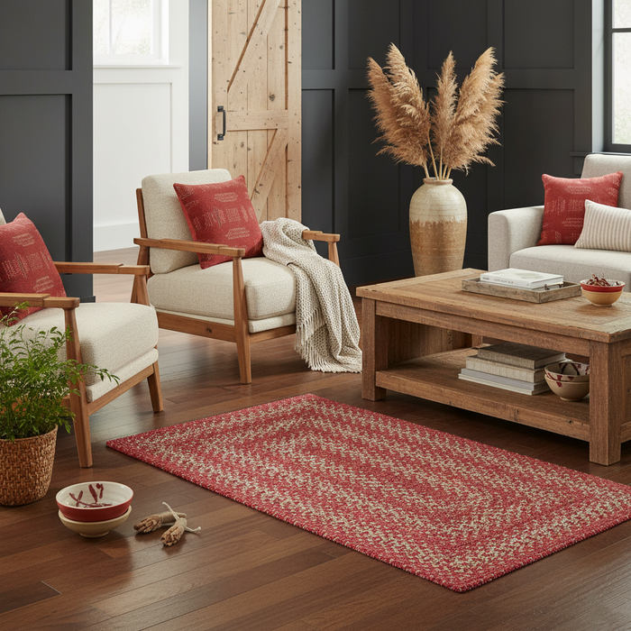 Apple Red Braided Jute Accent Rug
