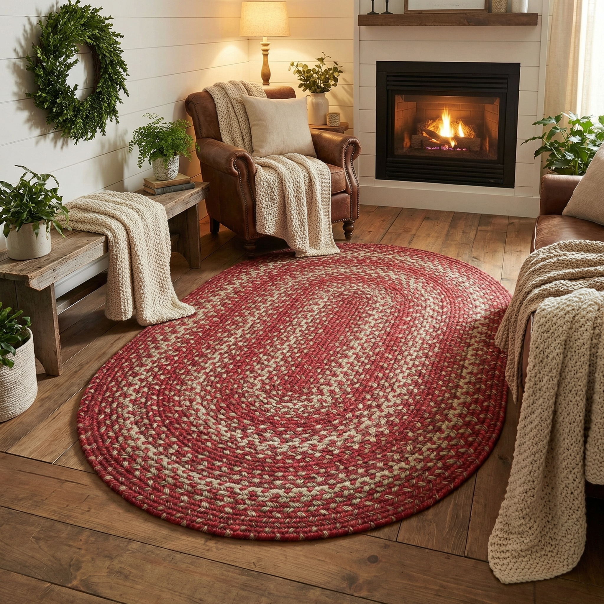 Apple Red Braided Oval Jute Rug