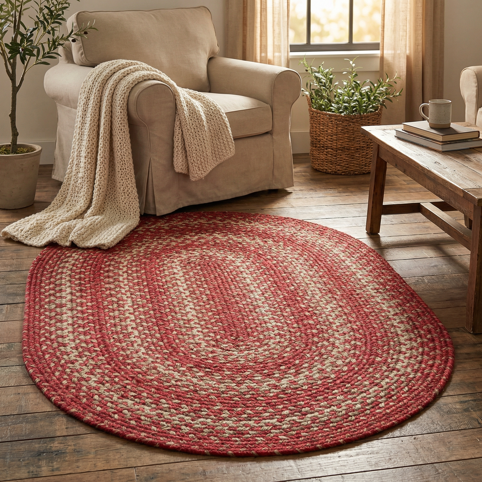 Apple Red Braided Oval Jute Rug