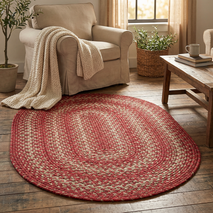 Apple Red Braided Oval Jute Rug