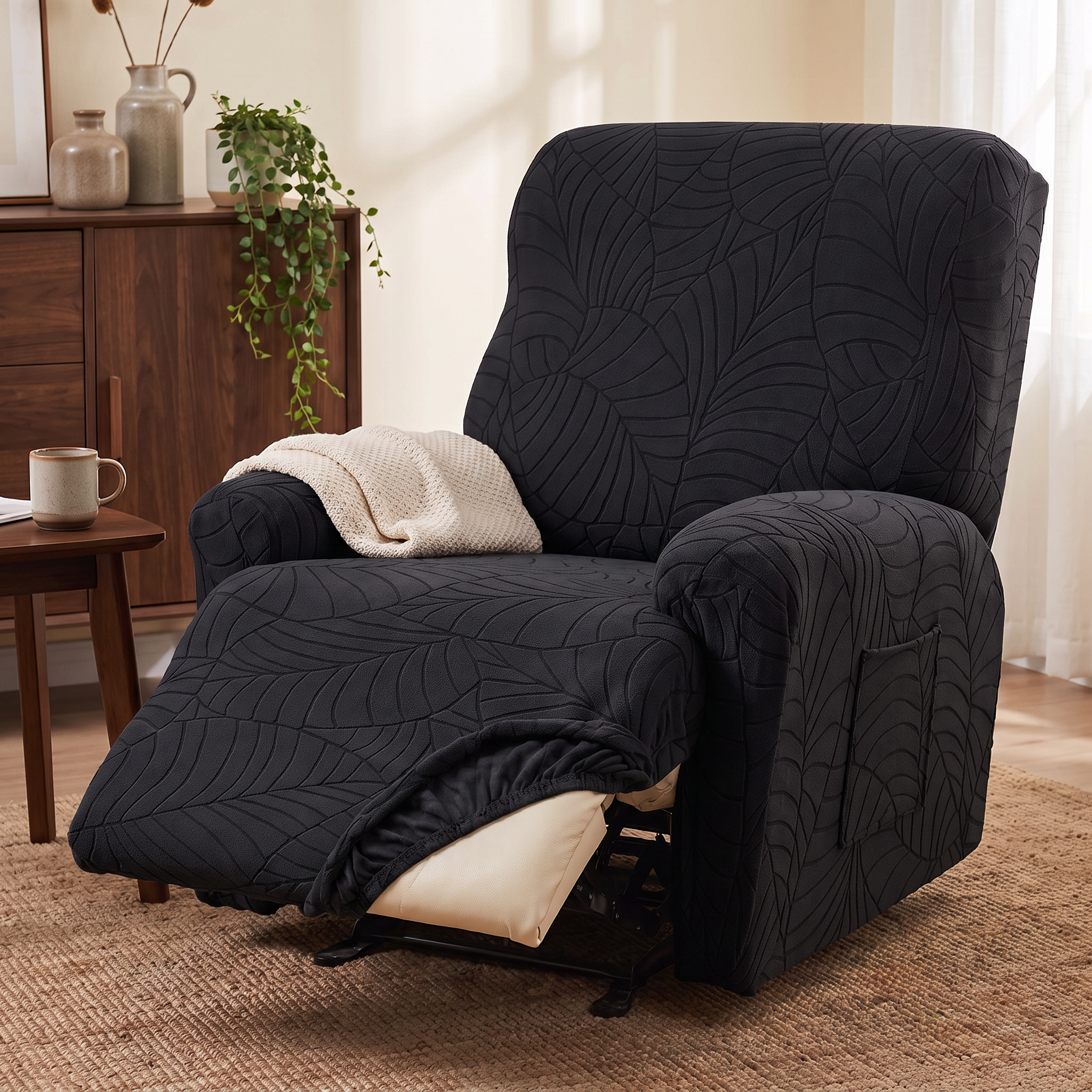 Leaf Jacquard Stretch Recliner Chair Cover