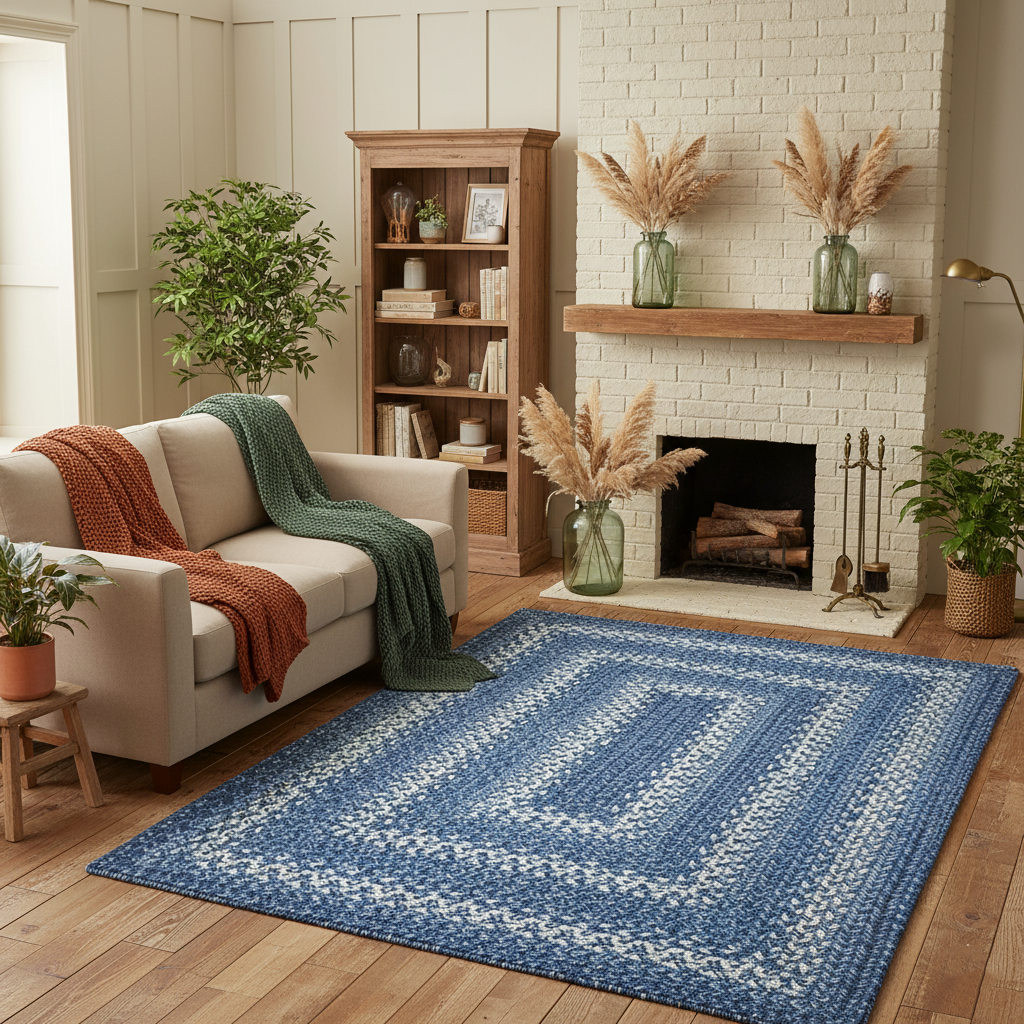 Denim Blue Braided Jute Rug