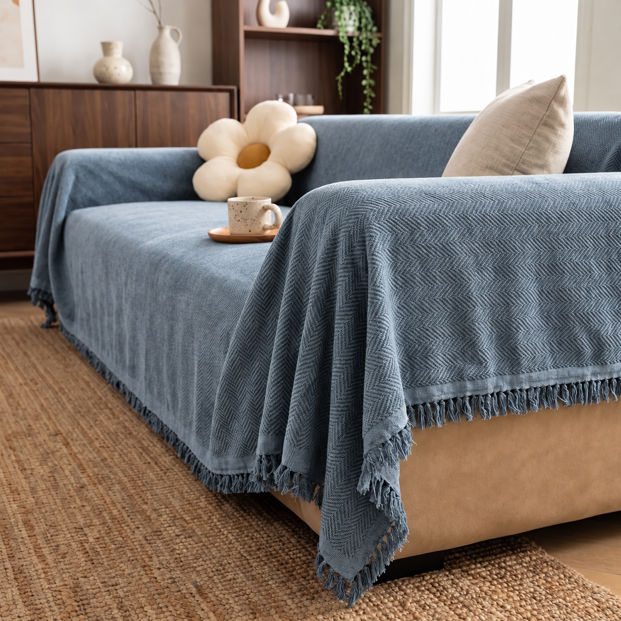 Chenille Herringbone Draped Sofa Cover