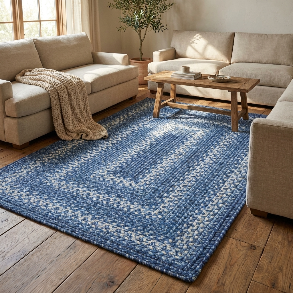 Denim Blue Braided Jute Rug