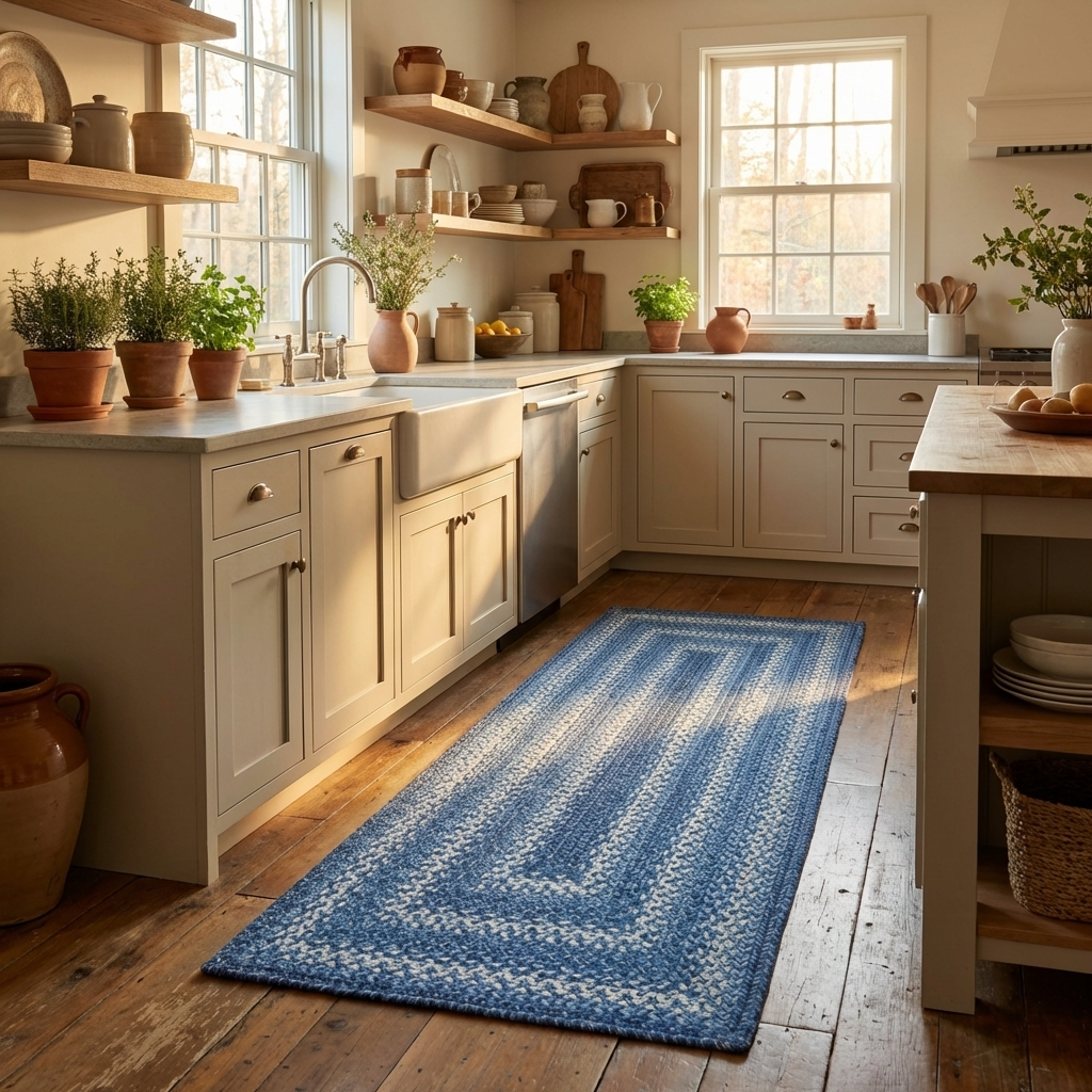 Denim Blue Braided Jute Rug