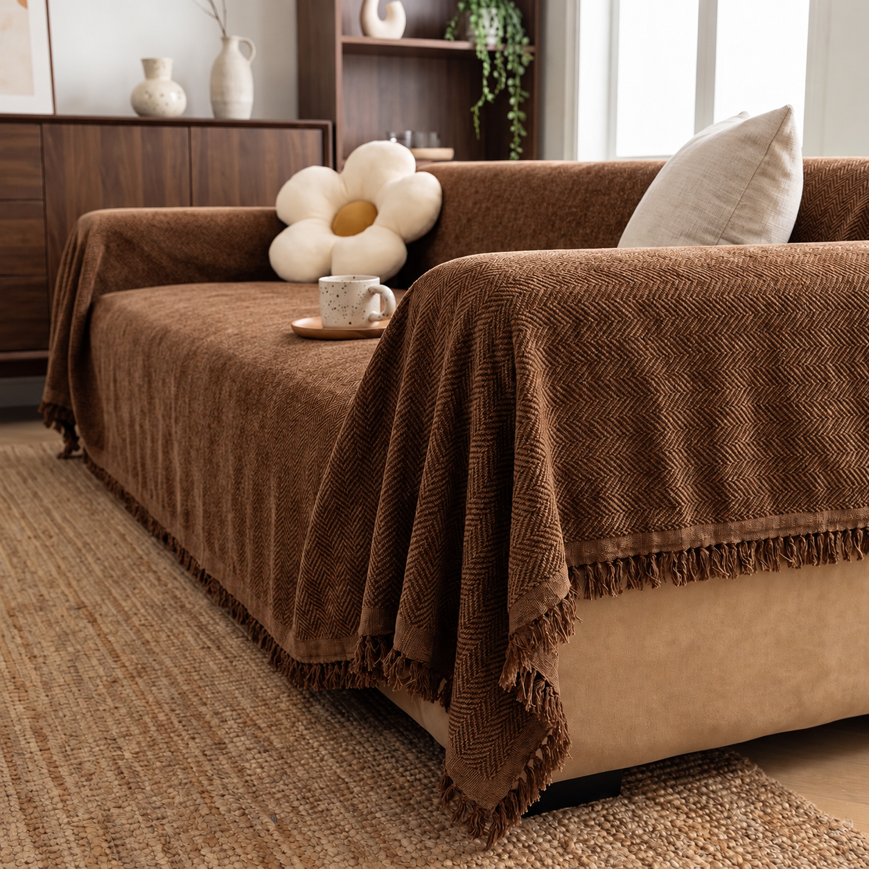 Chenille Herringbone Draped Sofa Cover