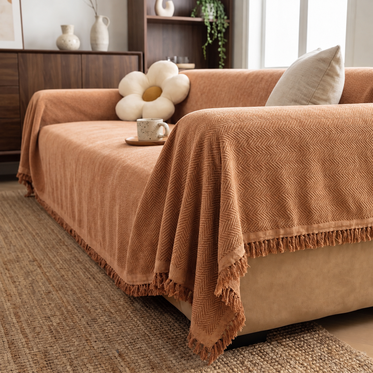Chenille Herringbone Draped Sofa Cover