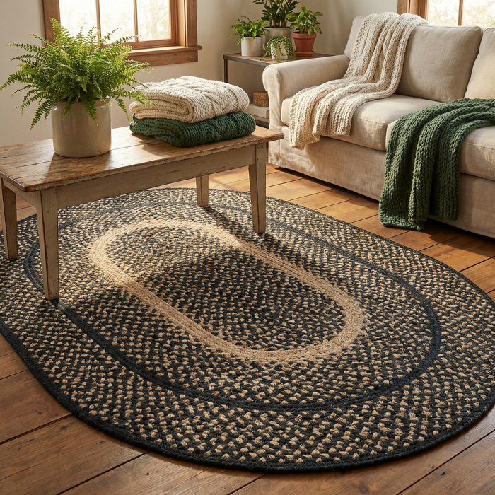 Charcoal Braided Oval Jute Rug