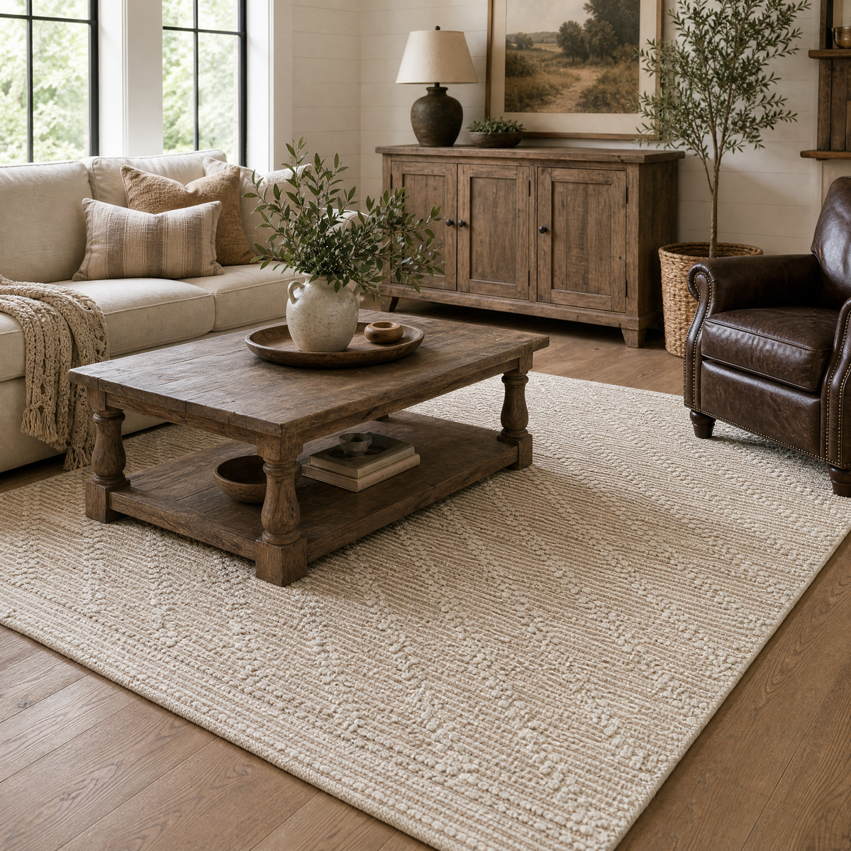 Mica Hand Spun Jute Rug with Raised Diamond Trellis
