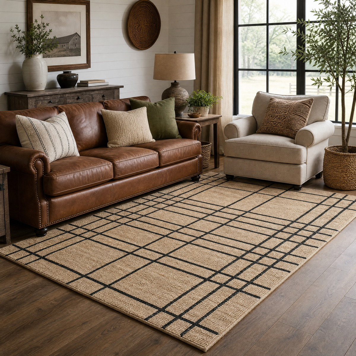 Nell Hand Embroidered Jute Windowpane Rug