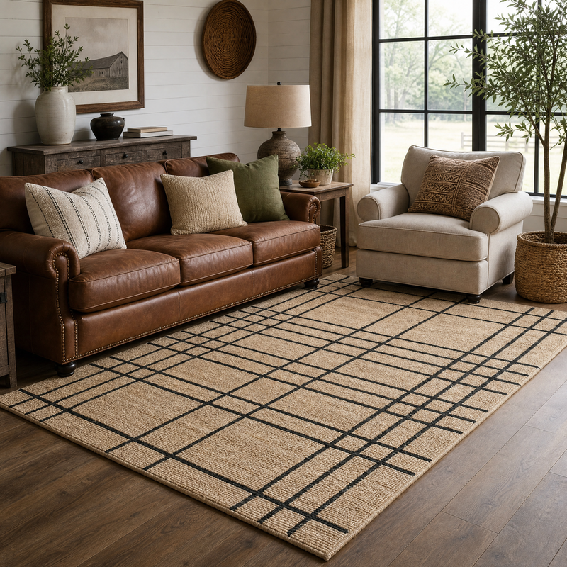 Nell Hand Embroidered Jute Windowpane Rug