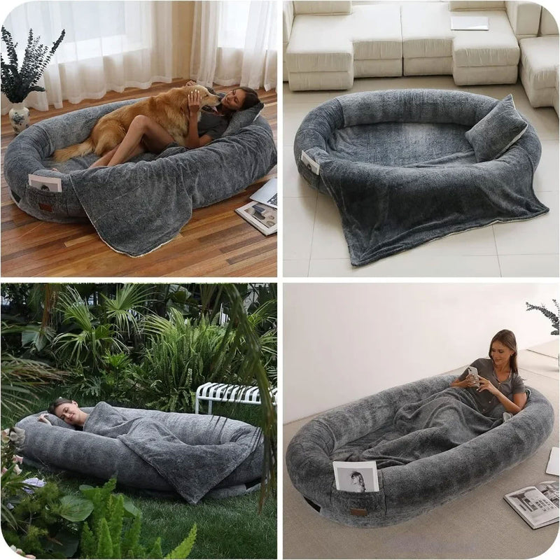 Luxury Giant Human Dog Bed With Matching Blanket & Pillow