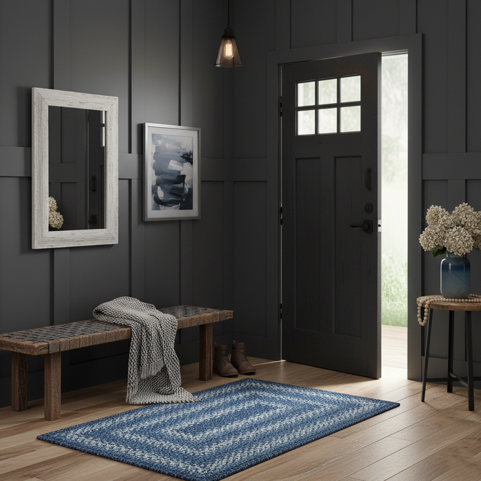 Denim Blue Braided Jute Accent Rug