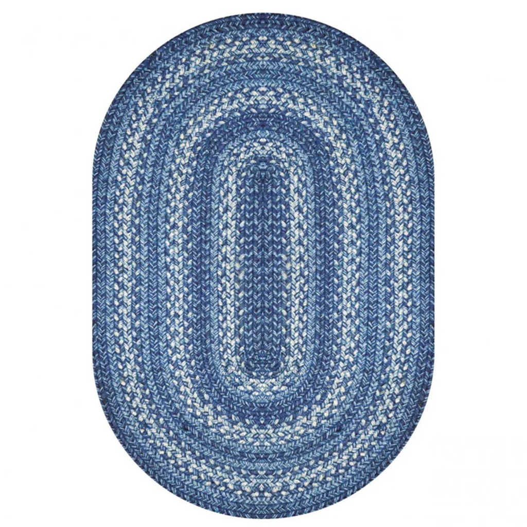 Denim Blue Braided Oval Jute Rug