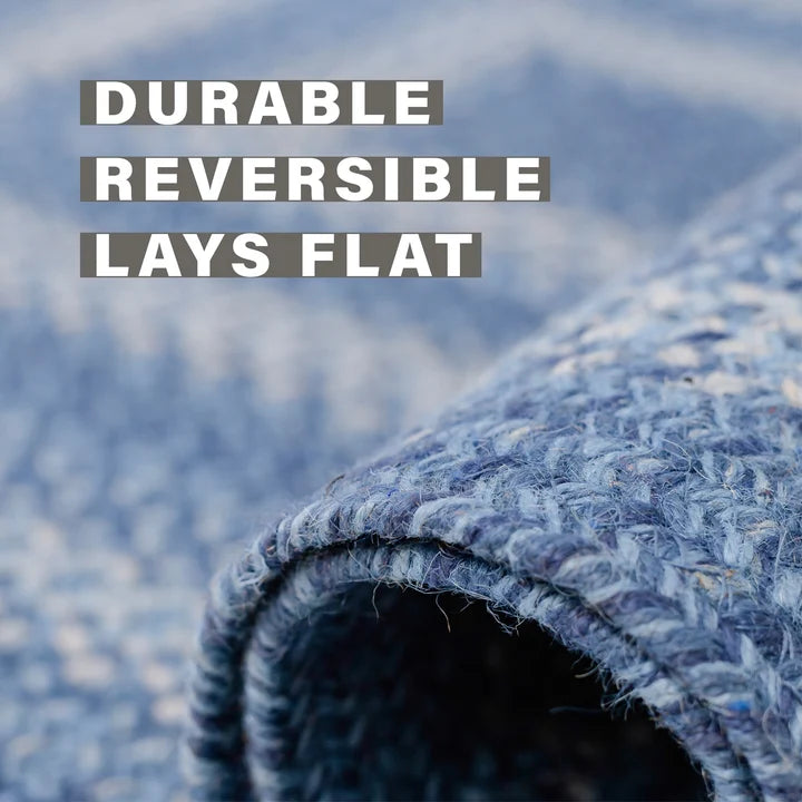 Round 6' Denim Blue Braided Jute Rug
