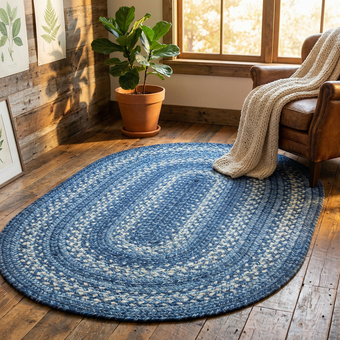 Denim Blue Braided Oval Jute Rug