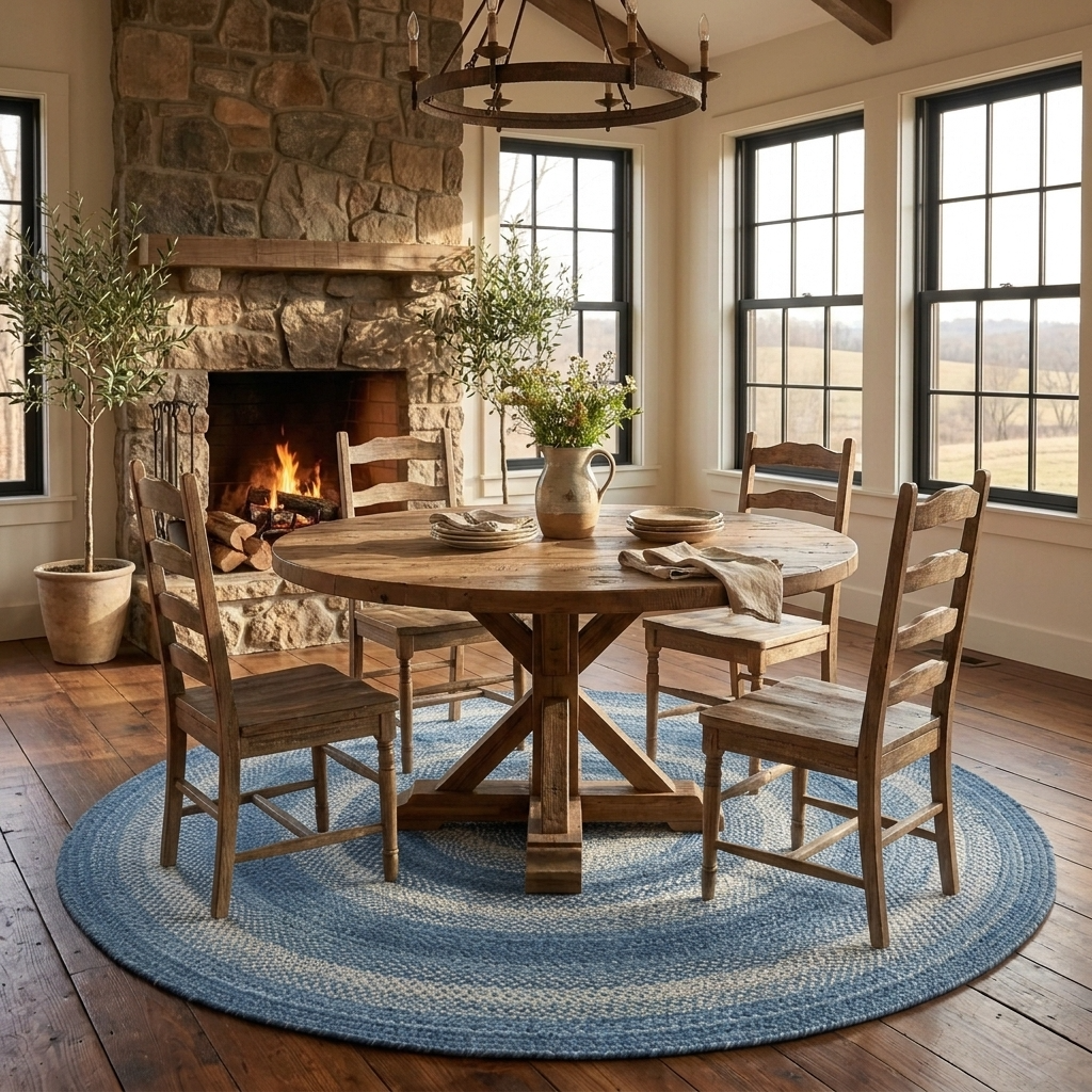 Round 6' Denim Blue Braided Jute Rug