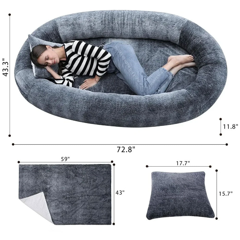 Luxury Giant Human Dog Bed With Matching Blanket & Pillow