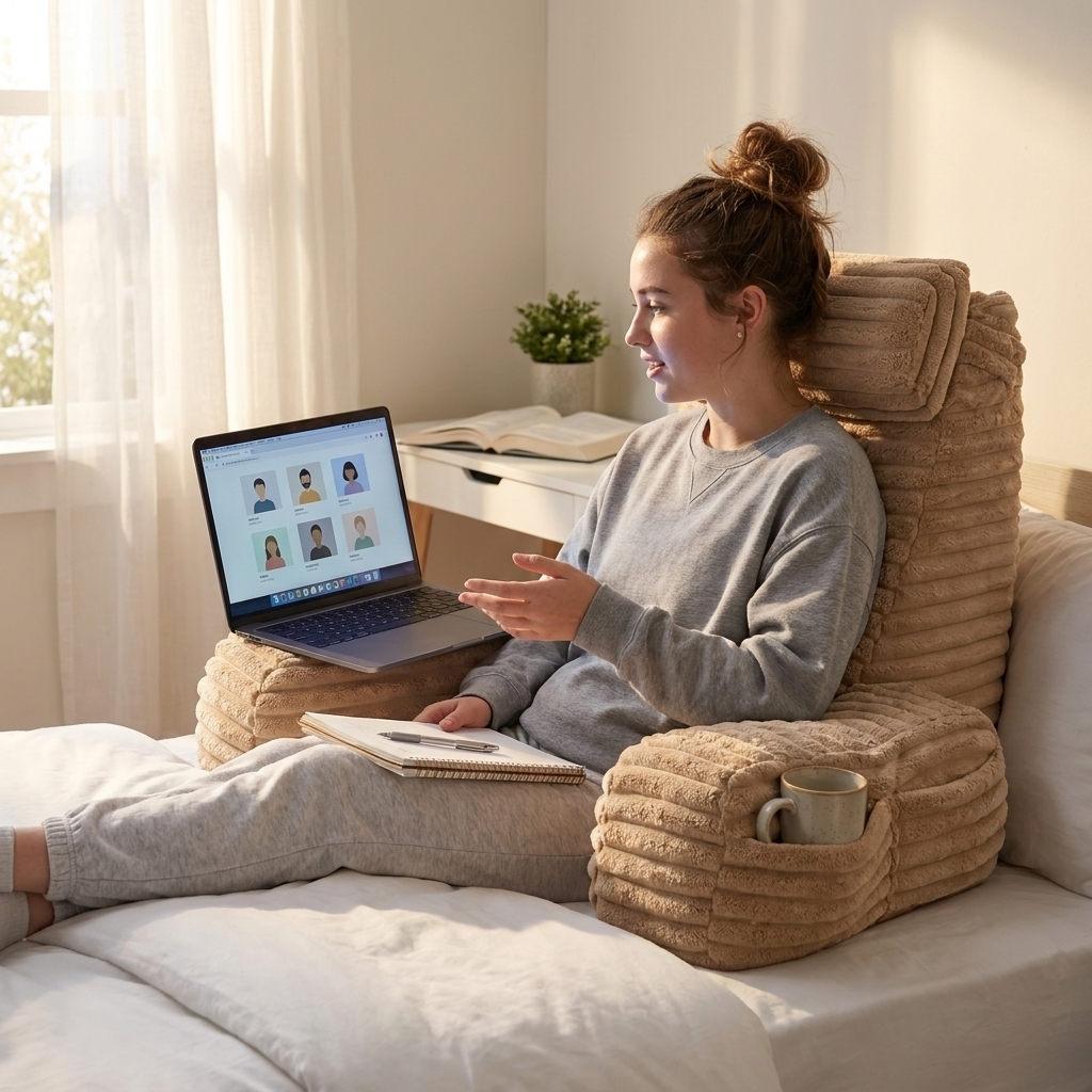 Rückenlehnenkissen mit Armlehnen und verstellbarer Kopfstütze