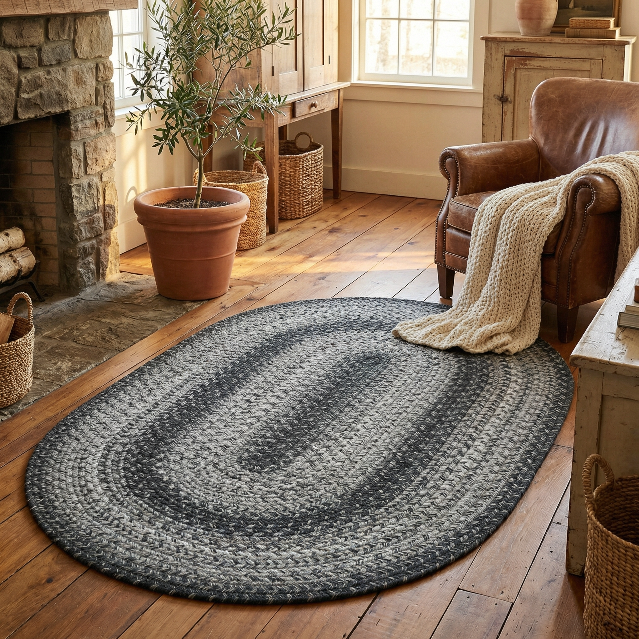 Flint Gray Braided Oval Jute Rug