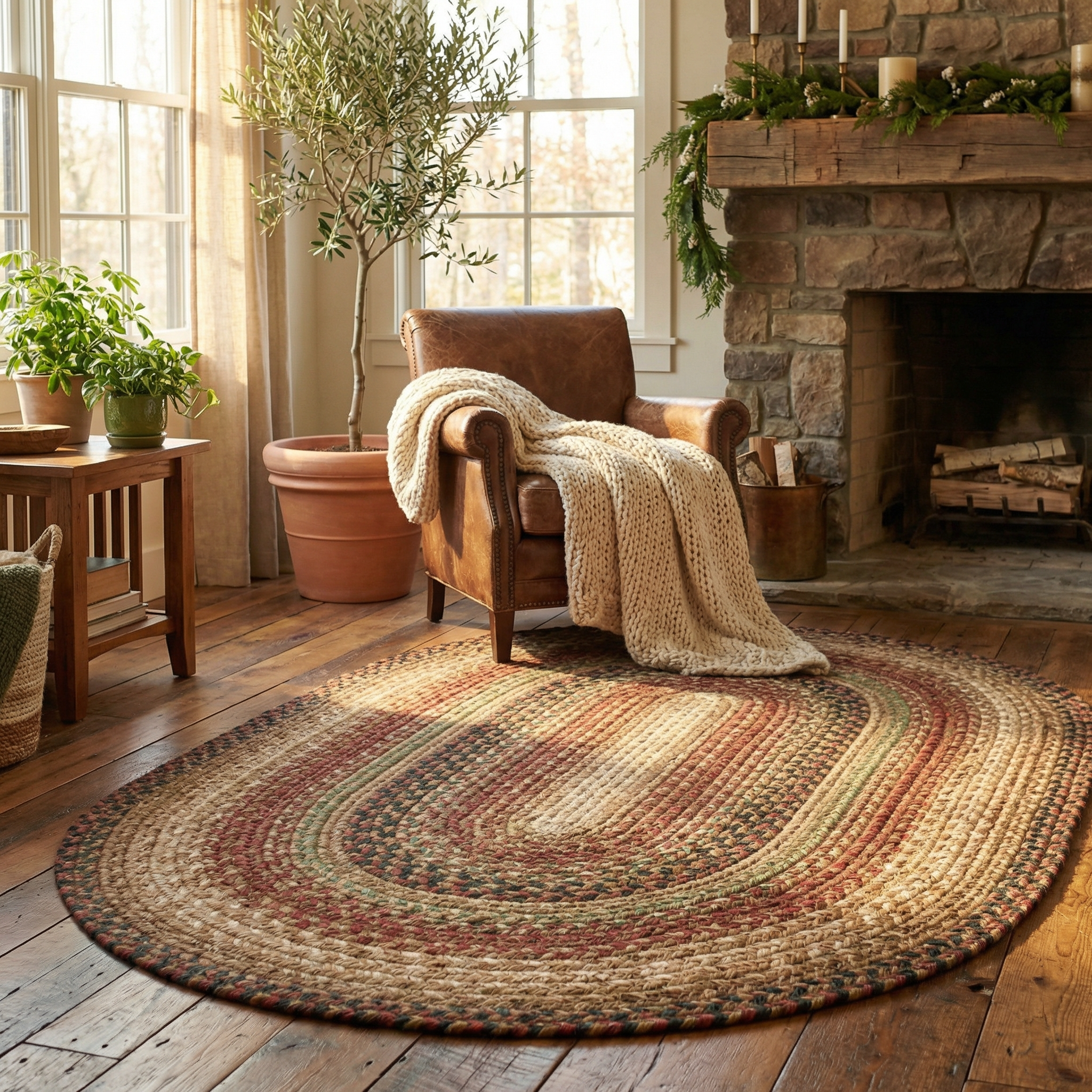 Gingerbread Braided Oval Jute Rug