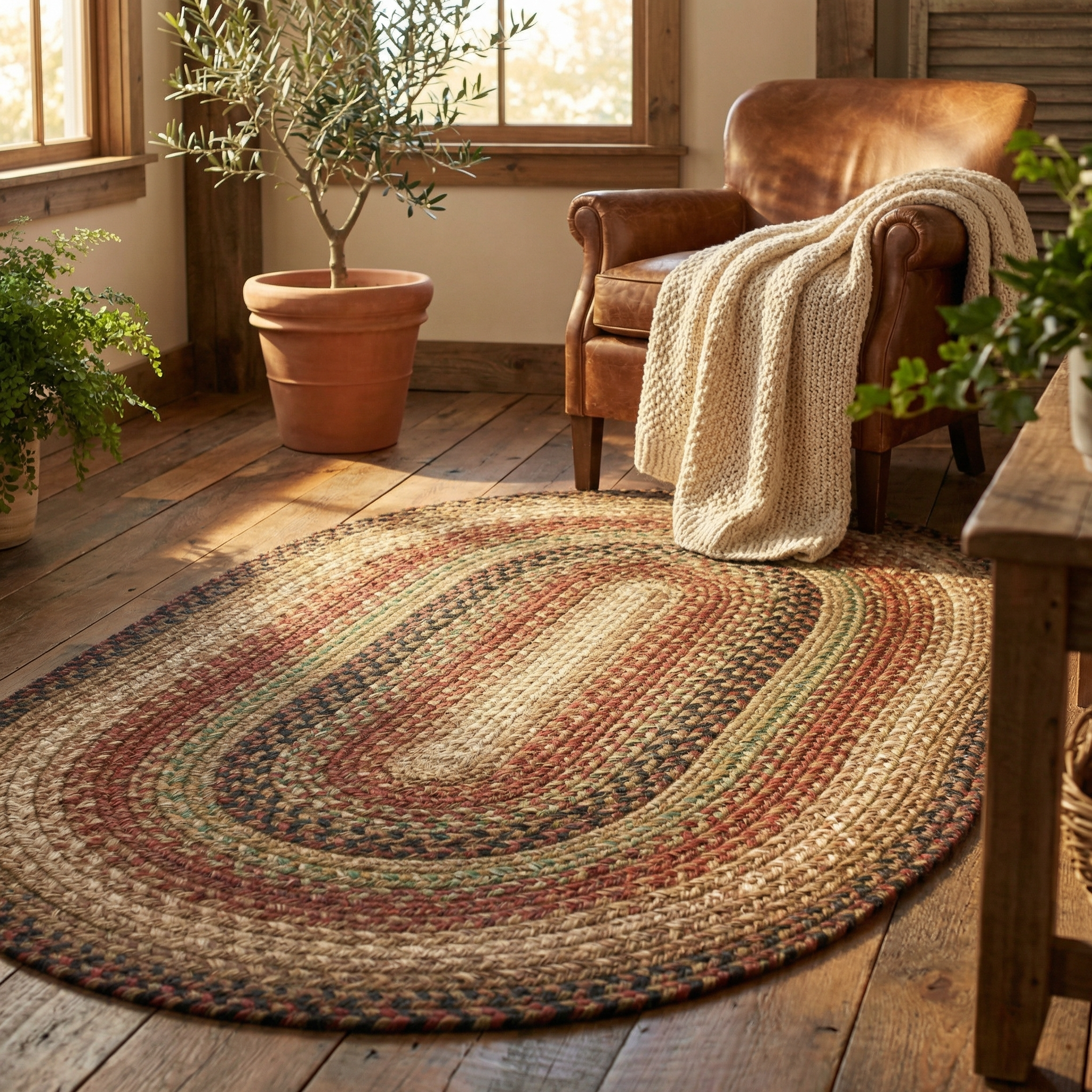 Gingerbread Braided Oval Jute Rug