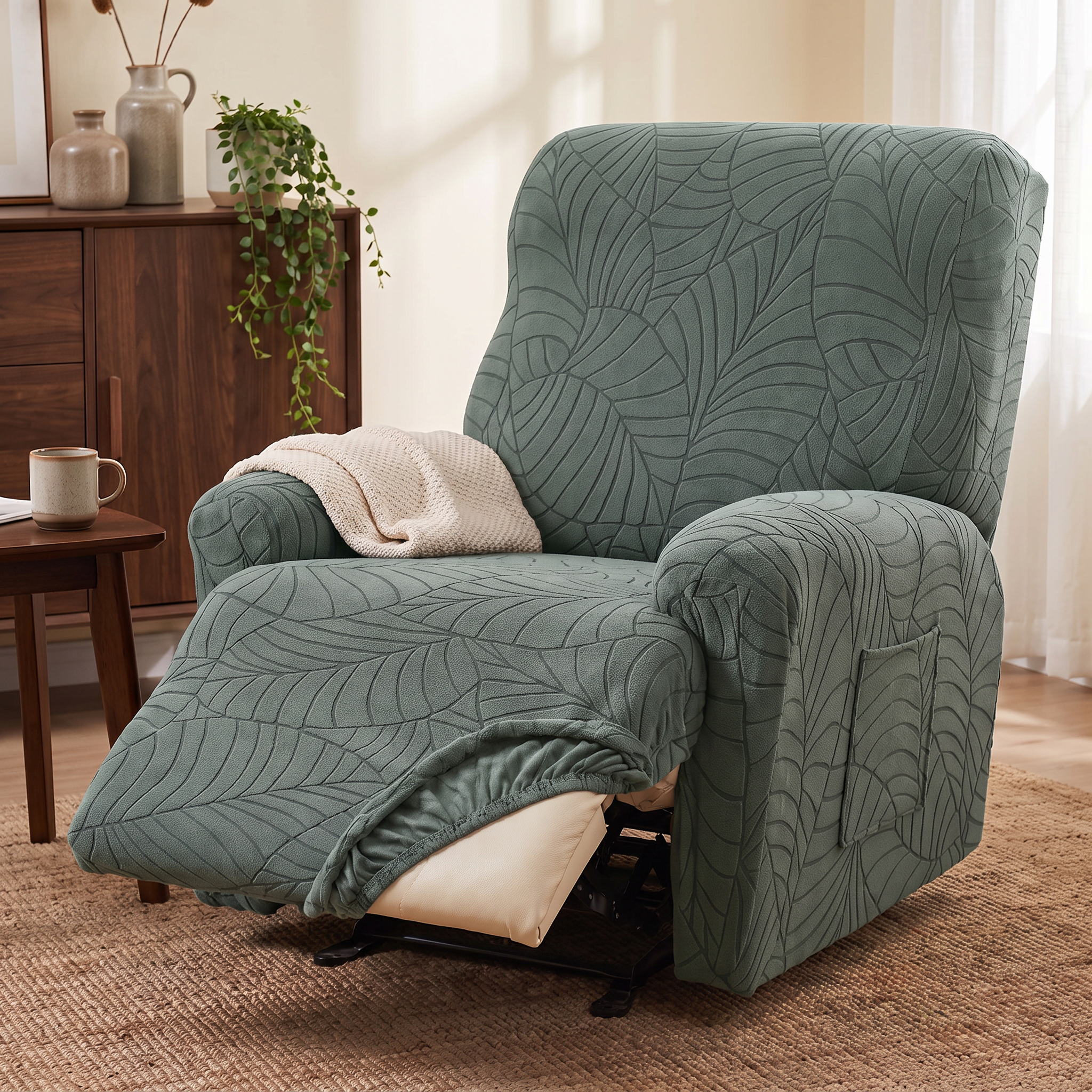 Leaf Jacquard Stretch Recliner Chair Cover