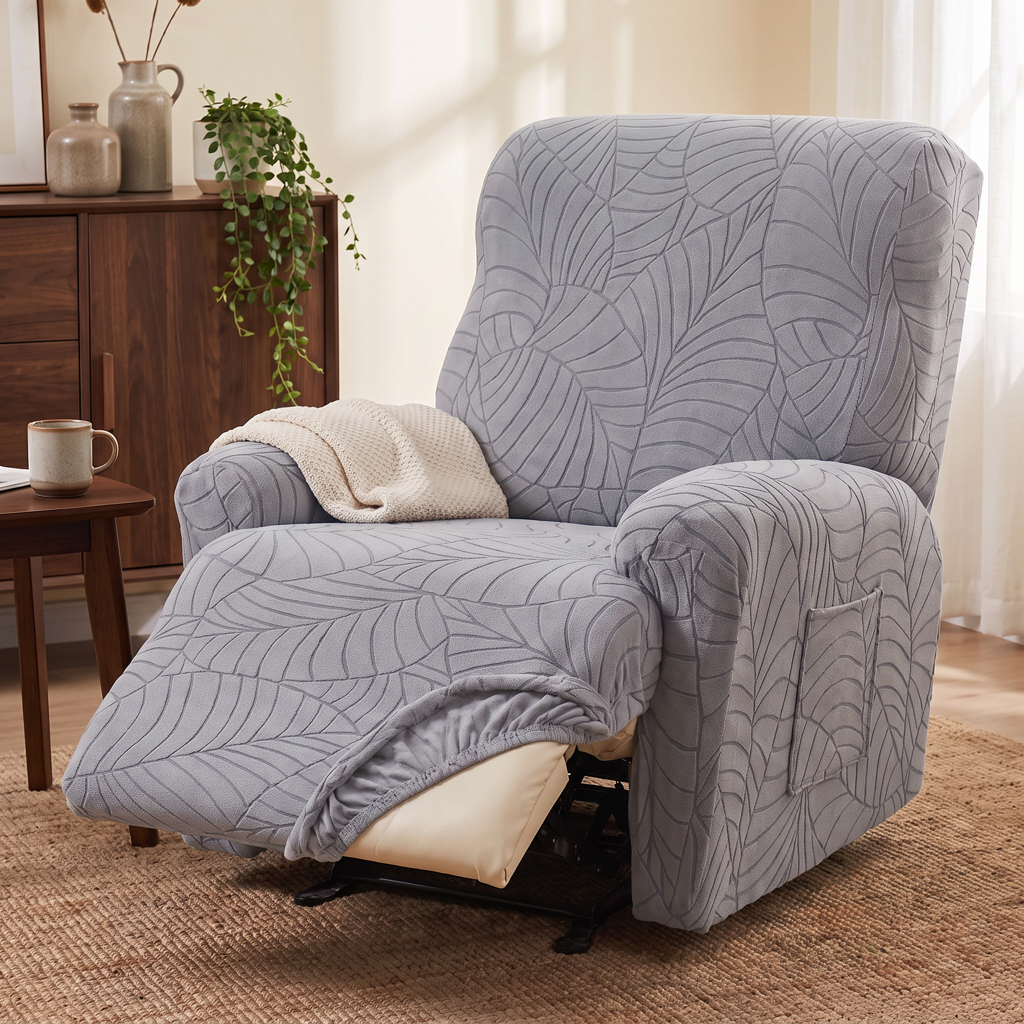 Leaf Jacquard Stretch Recliner Chair Cover