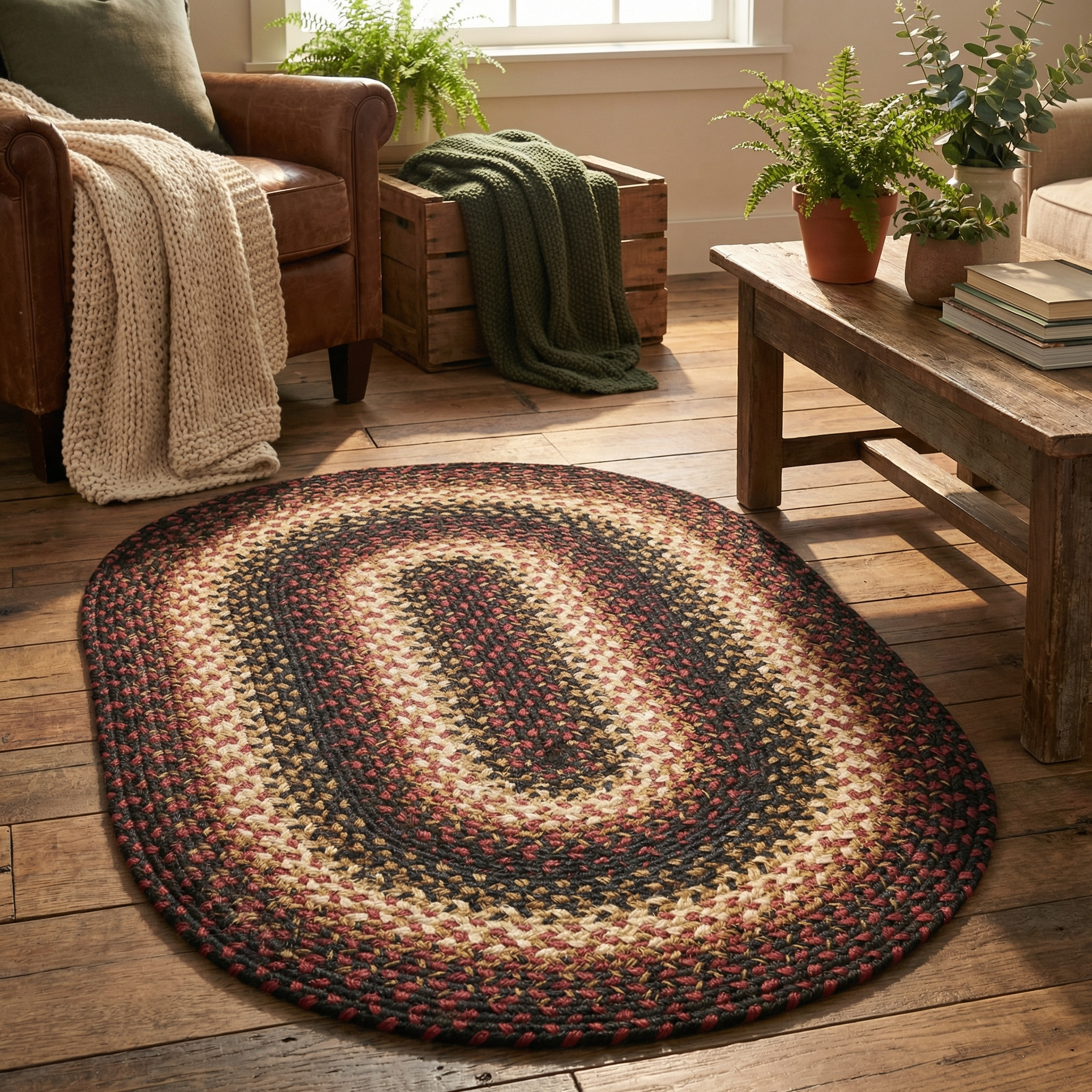 Harvest Red Braided Oval Jute Rug