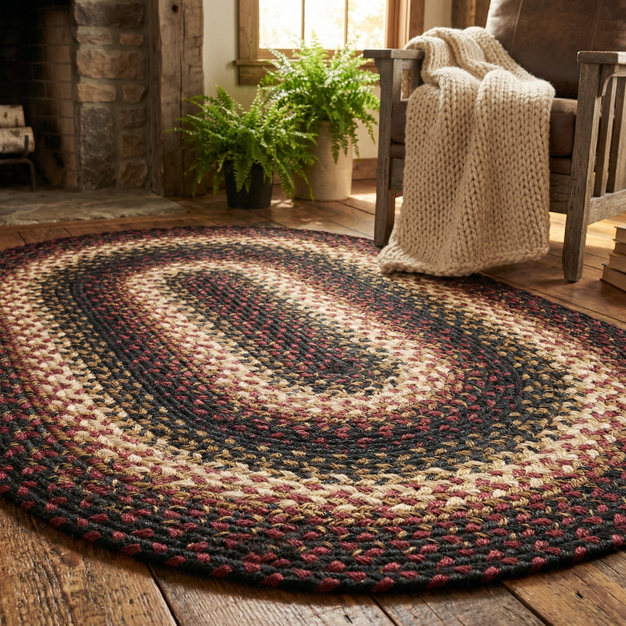 Harvest Red Braided Oval Jute Rug