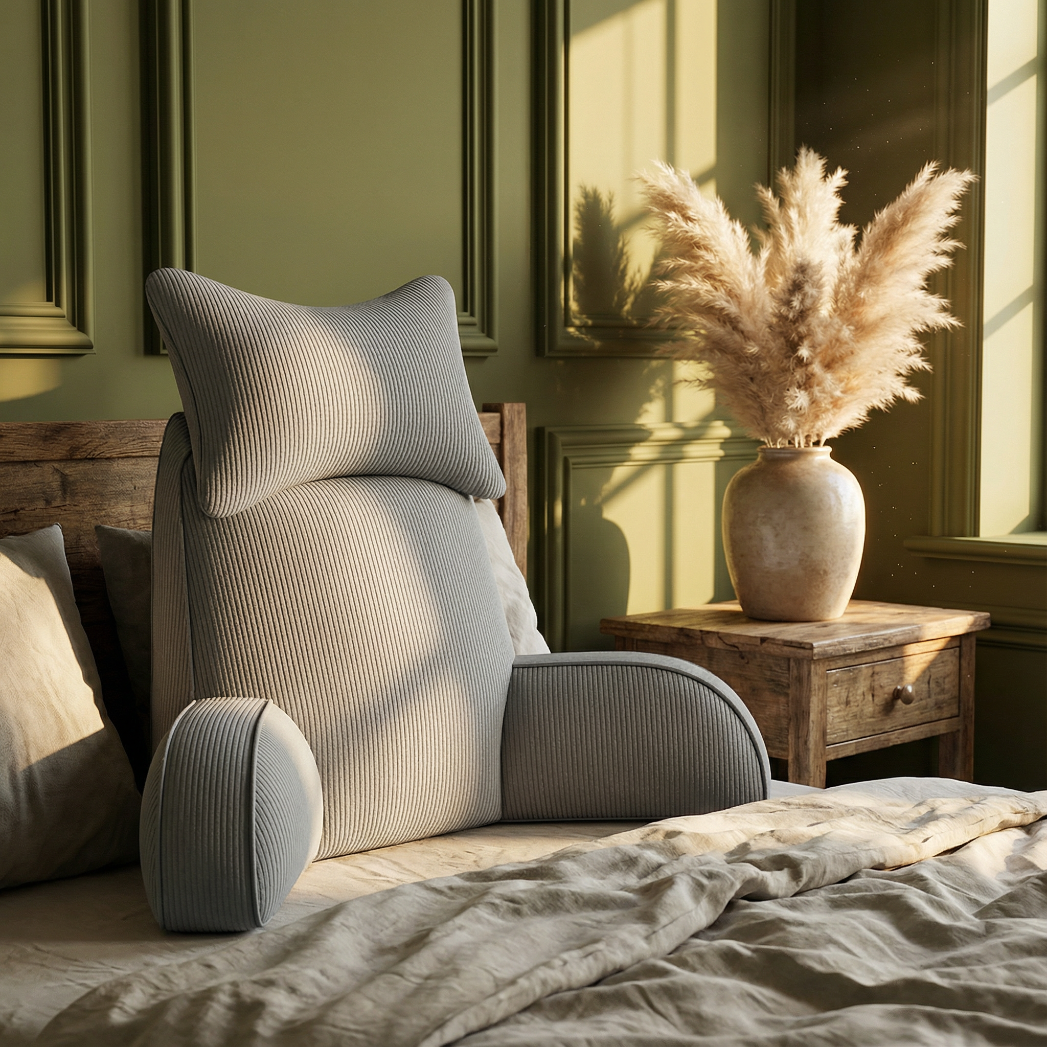 Luxury Corduroy Backrest Pillow With Arms & Removable Headrest